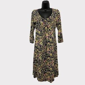 Boden Stretch Knit Jersey Scoop Neck Dress w/ 3/4 Sleeves Abstract Floral Sz 8L
